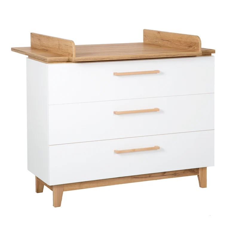 Zimmerset 'Finn' inkl. Kombi-Bett 70 x 140 cm, Wickelkommode & 3-türigem Schrank, Weiß/ Goldeiche