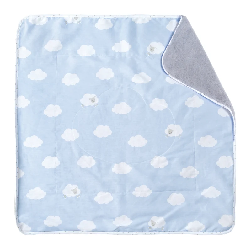 Babydecke "Kleine Wolke blau" – 2-seitig: 1x super weich, warm & flauschig, 1x Baumwolle