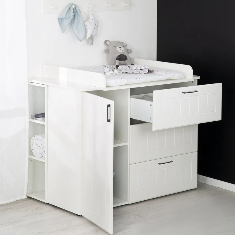 Zimmerset "Sylt", inkl. Kombi-Bett 70x140 cm, Wickelkommode & 3-türigem Kleiderschrank mit Spiegel, weiß
