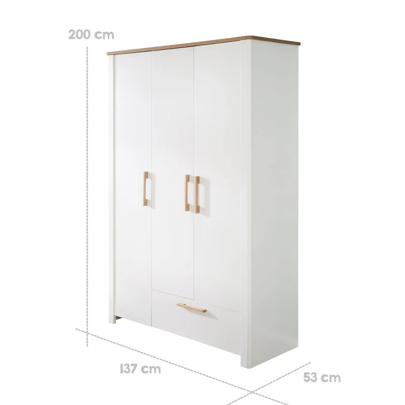 Zimmerset "Ava" 3-teilig, inkl. Kombi-Bett 70x140 cm, Wickelkommode & Kleiderschrank, Artisan Eiche/weiß