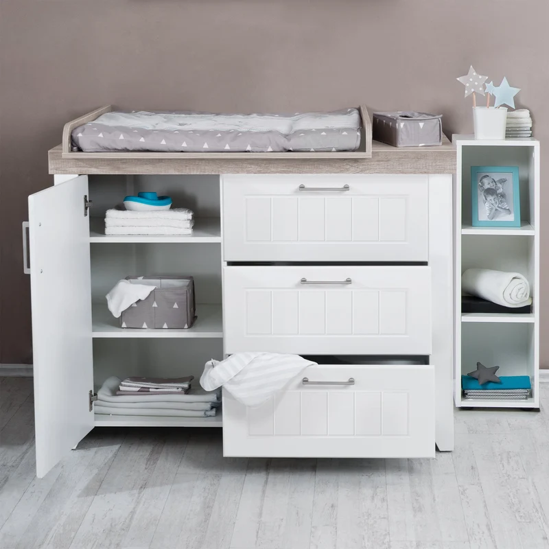 Zimmerset "Wilma" 3-teilig, inkl. Kombi-Bett 70x140 cm, Wickelkommode & Kleiderschrank, Luna Elm/weiß