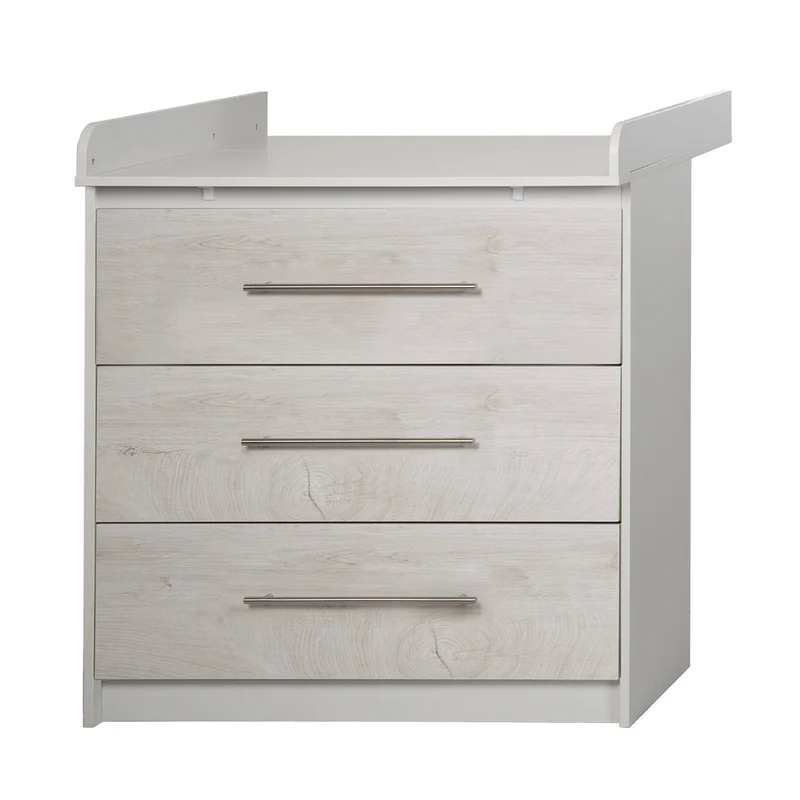 Zimmerset "Maren 2" 3-teilig, inkl. Kombi-Bett 70 x 140 cm, Wickelkommode & Kleiderschrank, weiß gekalkte Eiche/lichtgrau