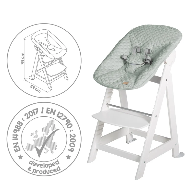 Treppenhochstuhl Born Up, Set 2in1, "roba Style" frosty green, mit Liegefunktion, ab Geburt