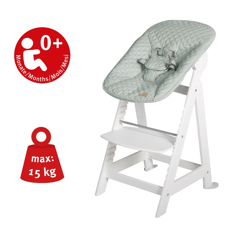 Treppenhochstuhl Born Up, Set 2in1, "roba Style" frosty green, mit Liegefunktion, ab Geburt
