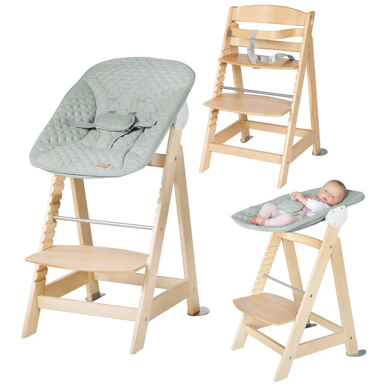 Treppenhochstuhl Born Up, Set 2in1, "roba Style" frosty green, Hochstuhl mit Liegefunktion, ab Geburt