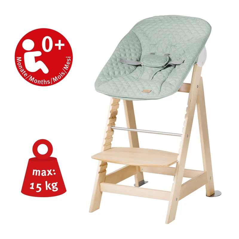 Treppenhochstuhl Born Up, Set 2in1, "roba Style" frosty green, Hochstuhl mit Liegefunktion, ab Geburt