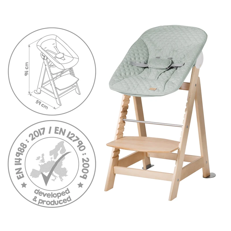 Treppenhochstuhl Born Up, Set 2in1, "roba Style" frosty green, Hochstuhl mit Liegefunktion, ab Geburt