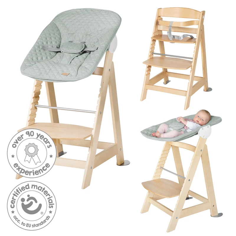 Treppenhochstuhl Born Up, Set 2in1, "roba Style" frosty green, Hochstuhl mit Liegefunktion, ab Geburt