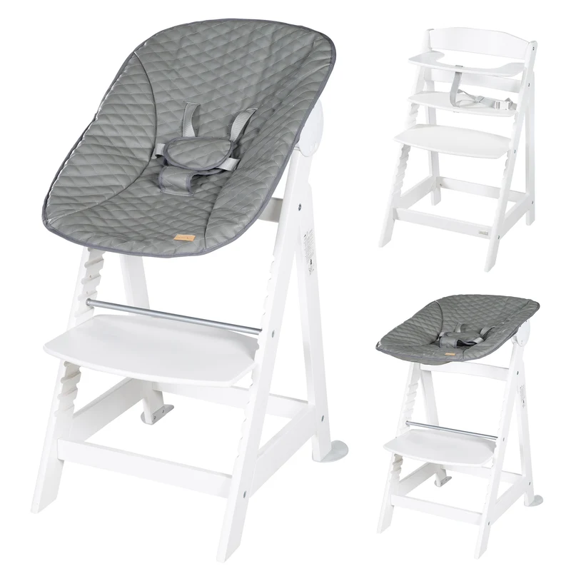 Treppenhochstuhl Born Up, Set 2in1, "Stone gesteppt", Hochstuhl mit Liegefunktion, ab Geburt