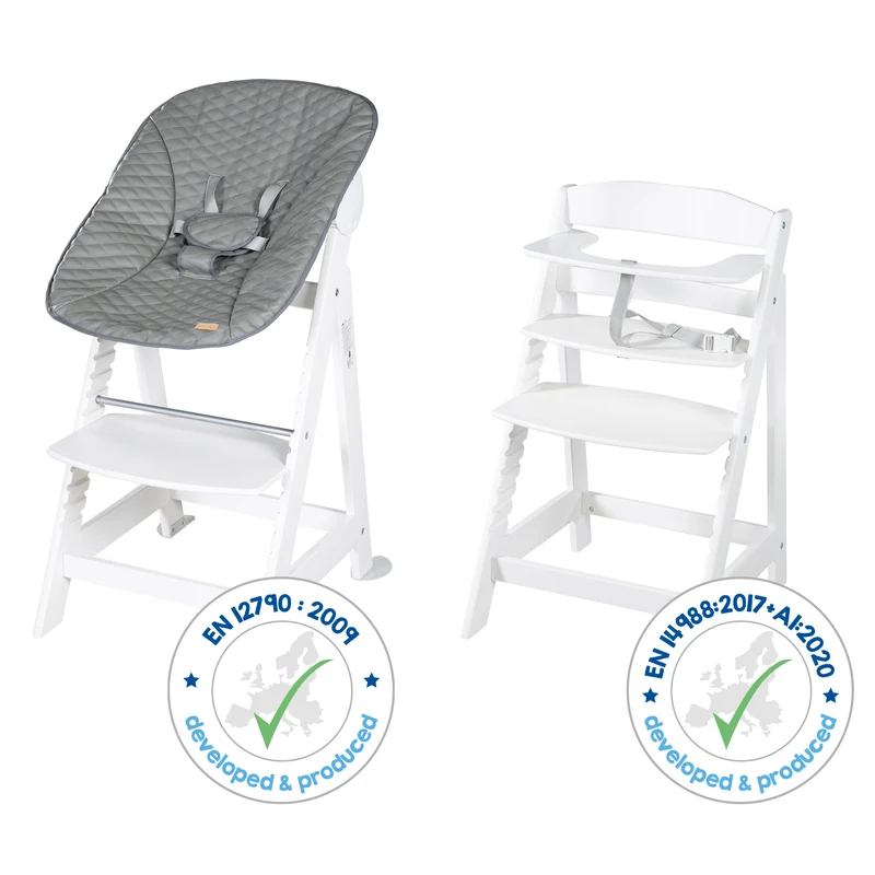 Treppenhochstuhl Born Up, Set 2in1, "Stone gesteppt", Hochstuhl mit Liegefunktion, ab Geburt