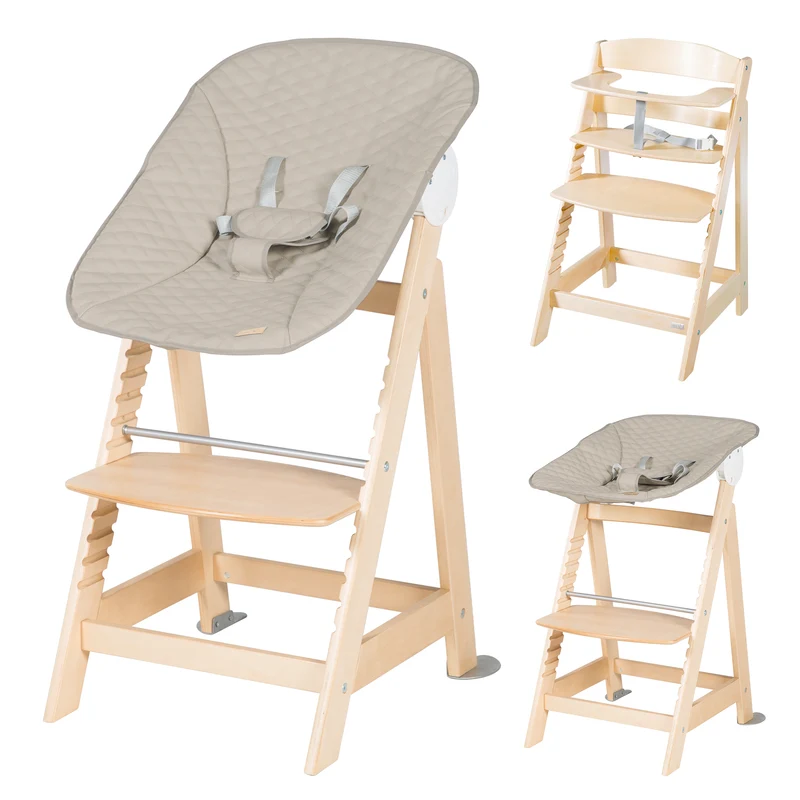 Treppenhochstuhl Born Up, Set 2in1, "Greyish gesteppt", Hochstuhl mit Liegefunktion, ab Geburt