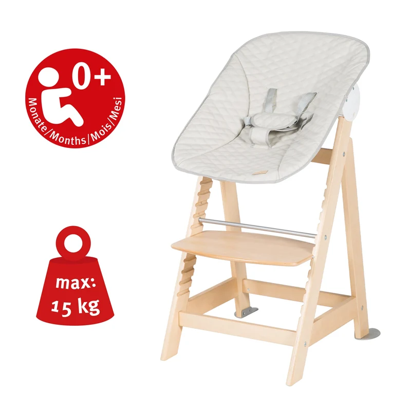 Treppenhochstuhl Born Up, Set 2in1, "Greyish gesteppt", Hochstuhl mit Liegefunktion, ab Geburt