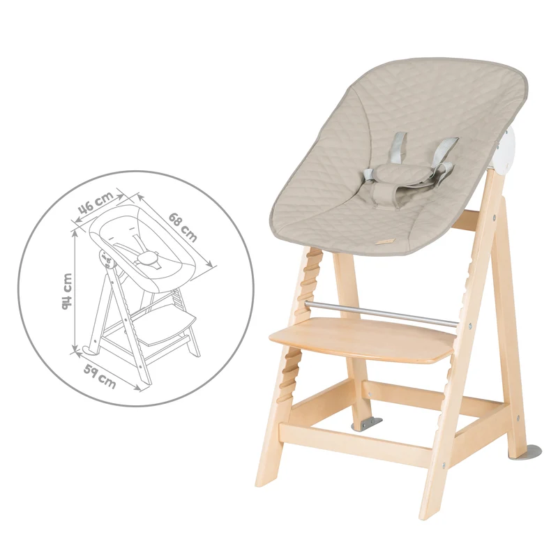 Treppenhochstuhl Born Up, Set 2in1, "Greyish gesteppt", Hochstuhl mit Liegefunktion, ab Geburt