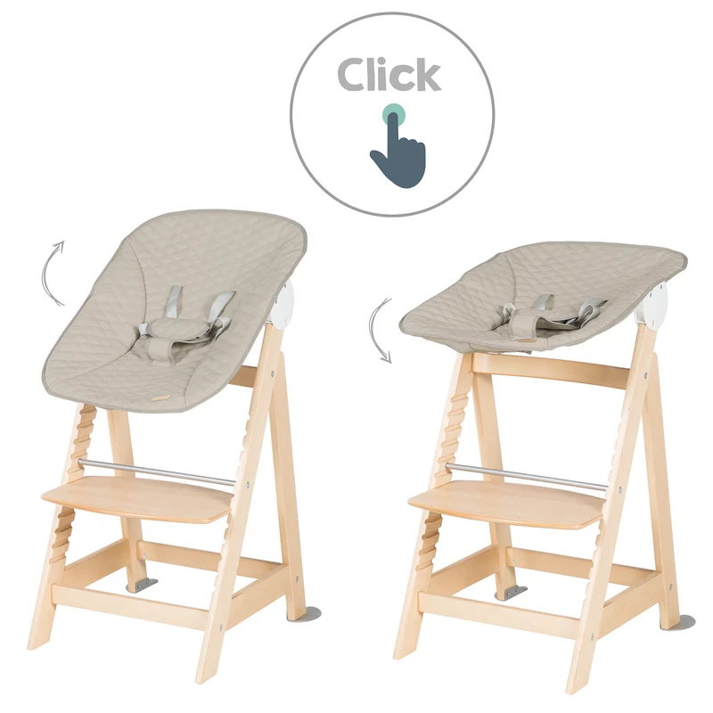 Treppenhochstuhl Born Up, Set 2in1, "Greyish gesteppt", Hochstuhl mit Liegefunktion, ab Geburt