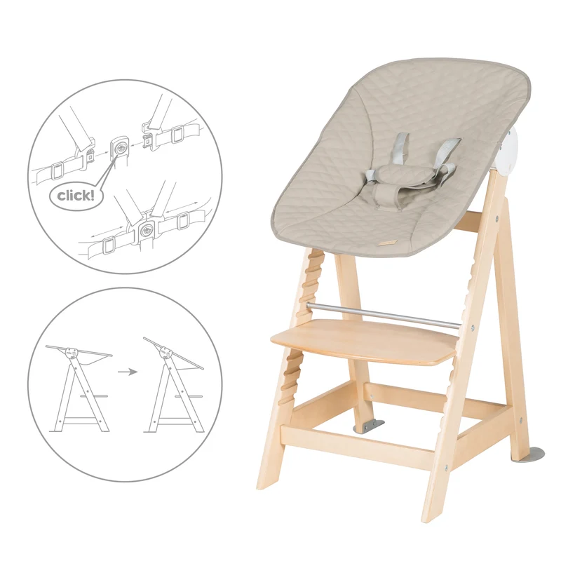 Treppenhochstuhl Born Up, Set 2in1, "Greyish gesteppt", Hochstuhl mit Liegefunktion, ab Geburt