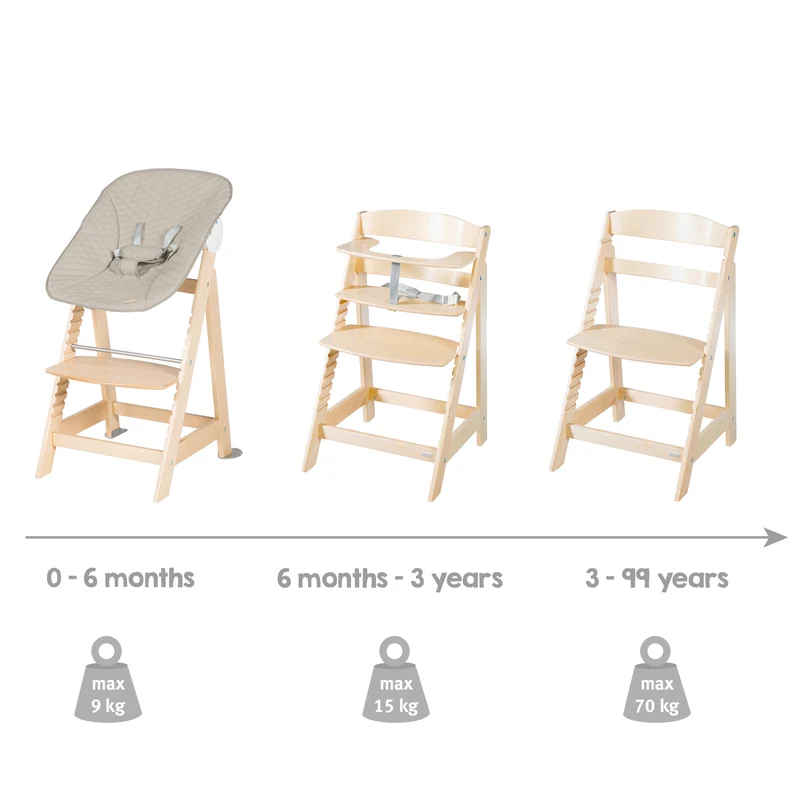 Treppenhochstuhl Born Up, Set 2in1, "Greyish gesteppt", Hochstuhl mit Liegefunktion, ab Geburt