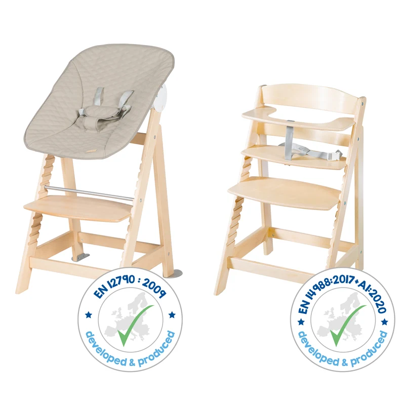 Treppenhochstuhl Born Up, Set 2in1, "Greyish gesteppt", Hochstuhl mit Liegefunktion, ab Geburt
