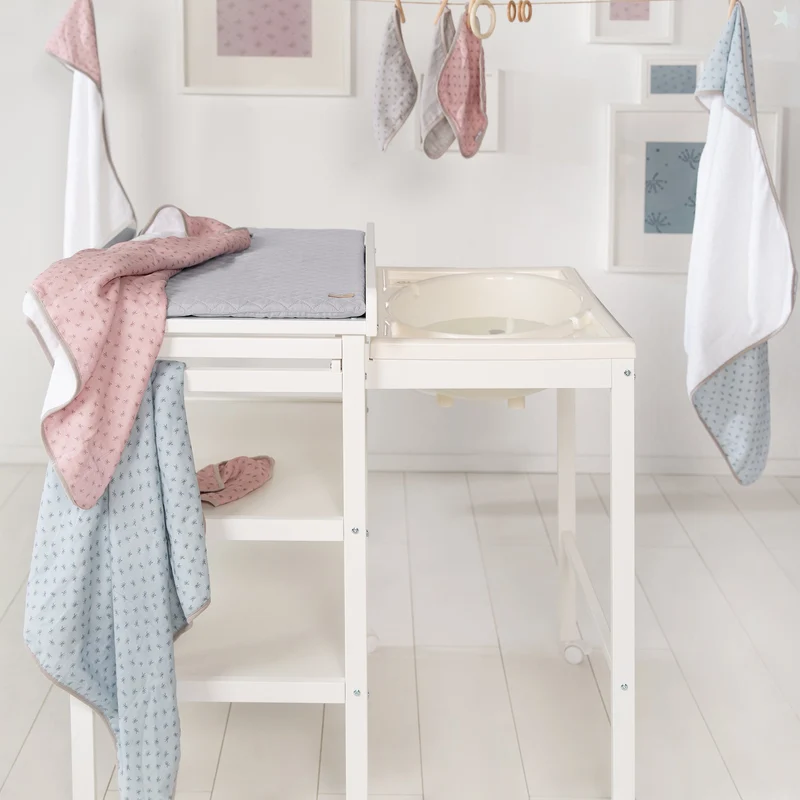 Bade-Wickel-Station "Baby Pool" – inkl. Wickelauflage "roba Style", ausziehbare Wanne, weiß