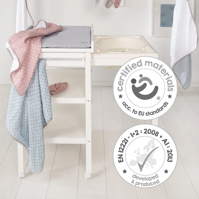 Bade-Wickel-Station "Baby Pool" – inkl. Wickelauflage "roba Style", ausziehbare Wanne, weiß