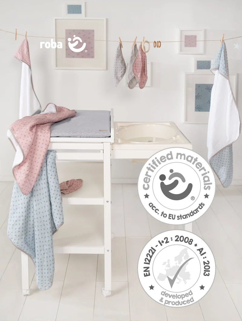 Bade-Wickel-Station "Baby Pool" – inkl. Wickelauflage "roba Style", ausziehbare Wanne, weiß