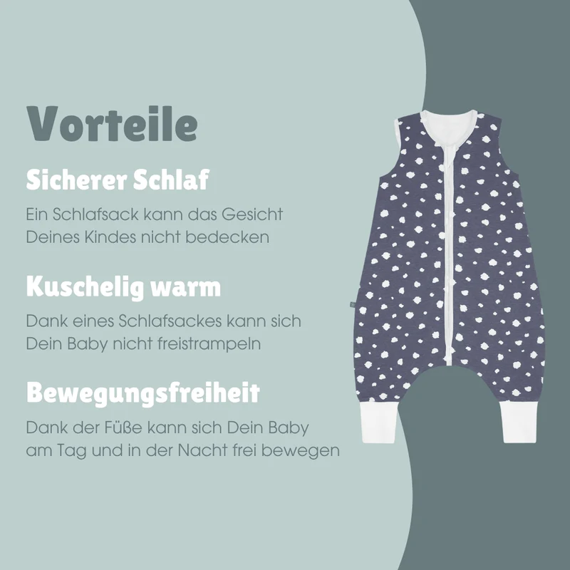 Schlafsack mit Füßen 1.0 TOG | Punkte Blau