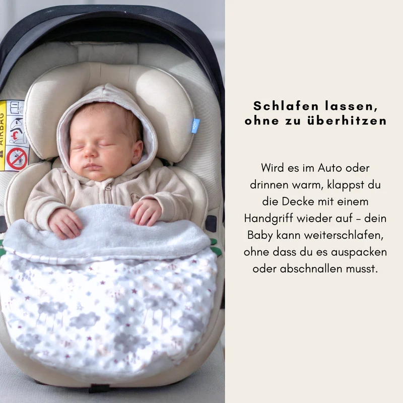 Einschlagdecke für das ganze Jahr - Wölkchen grau (mit Bambusfleece)