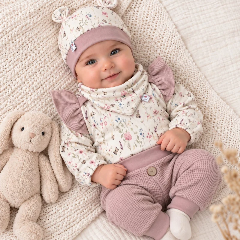 Babybody „Wildflower“ mit Rüschen – einzeln oder als 3-teiliges Set | Handmade