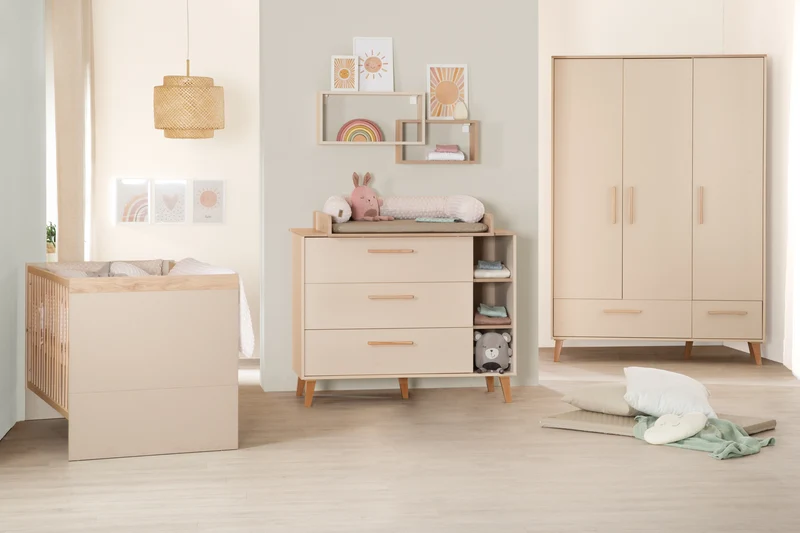 Babyzimmer 'Jil' 3-teilig - Gitterbett + Babykommode + Schrank - Cashmere / Chestnut