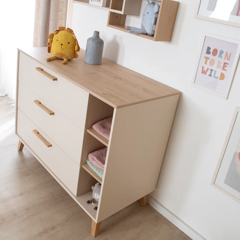 Babyzimmer 'Jil' 3-teilig - Gitterbett + Babykommode + Schrank - Cashmere / Chestnut