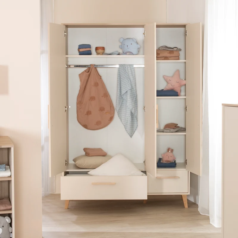 Babyzimmer 'Jil' 3-teilig - Gitterbett + Babykommode + Schrank - Cashmere / Chestnut