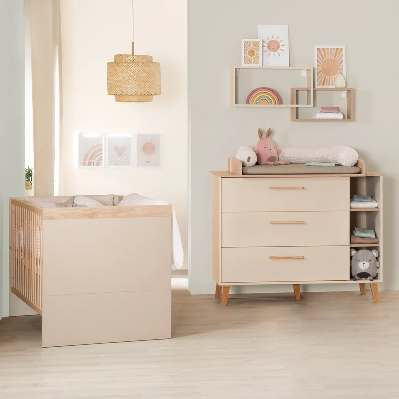 Möbelset Jil 2-teilig - Kombi-Kinderbett 70x140cm + Wickelkommode - Cashmere / Chestnut