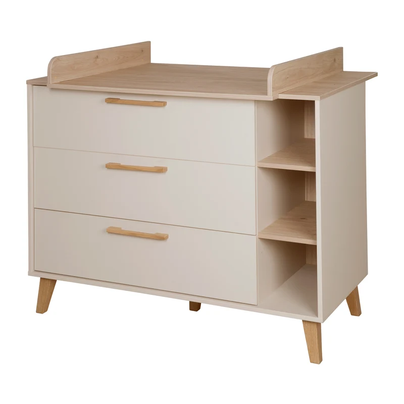 Möbelset Jil 2-teilig - Kombi-Kinderbett 70x140cm + Wickelkommode - Cashmere / Chestnut
