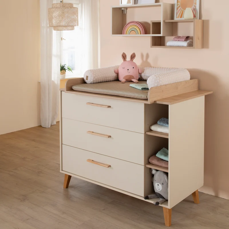 Möbelset Jil 2-teilig - Kombi-Kinderbett 70x140cm + Wickelkommode - Cashmere / Chestnut