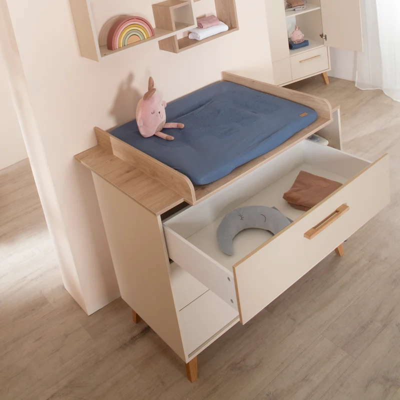Möbelset Jil 2-teilig - Kombi-Kinderbett 70x140cm + Wickelkommode - Cashmere / Chestnut