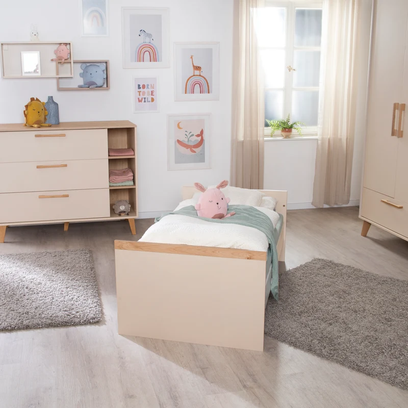 Möbelset Jil 2-teilig - Kombi-Kinderbett 70x140cm + Wickelkommode - Cashmere / Chestnut