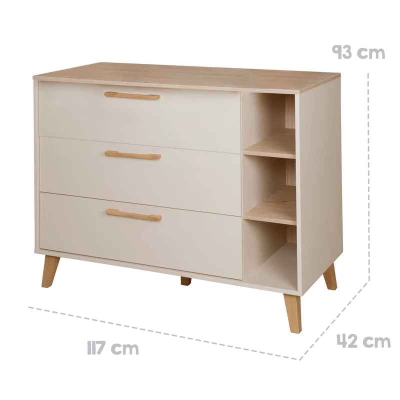 Möbelset Jil 2-teilig - Kombi-Kinderbett 70x140cm + Wickelkommode - Cashmere / Chestnut
