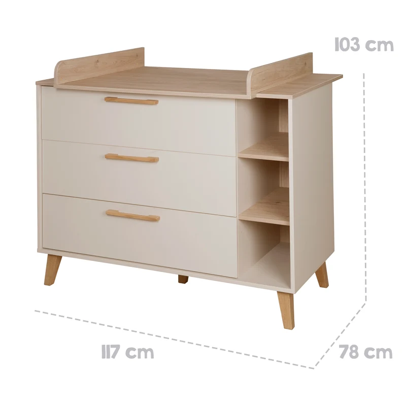 Möbelset Jil 2-teilig - Kombi-Kinderbett 70x140cm + Wickelkommode - Cashmere / Chestnut