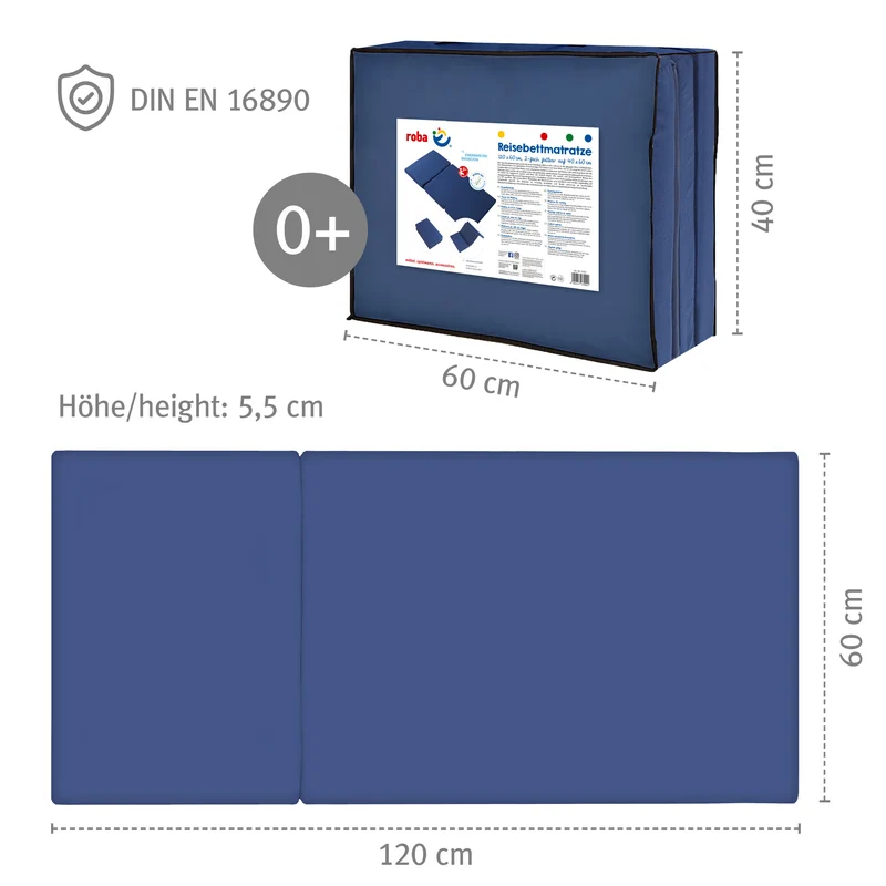 Reisebettmatratze – 60 x 120 cm, Klappmatratze als Babybett & inkl. Tragetasche