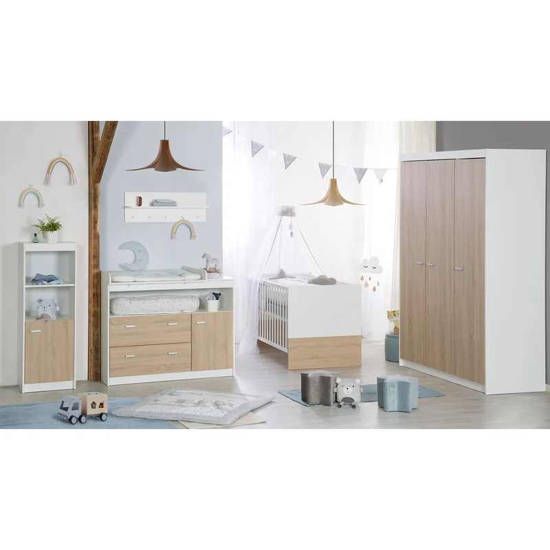 Zimmerset "Gabriella" – inkl. Babybett 70 x 140 cm & breite Wickelkommode, bicolor