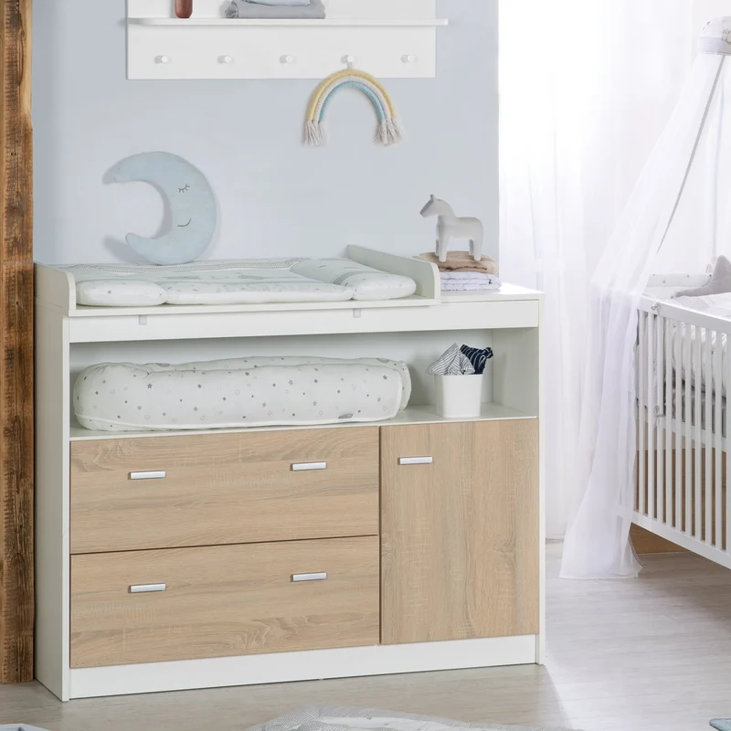 Zimmerset "Gabriella" – inkl. Babybett 70 x 140 cm & breite Wickelkommode, bicolor