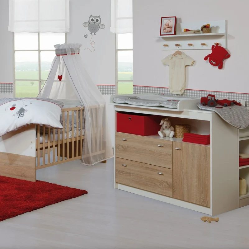 Zimmerset "Gabriella" – inkl. Babybett 70 x 140 cm & breite Wickelkommode, bicolor