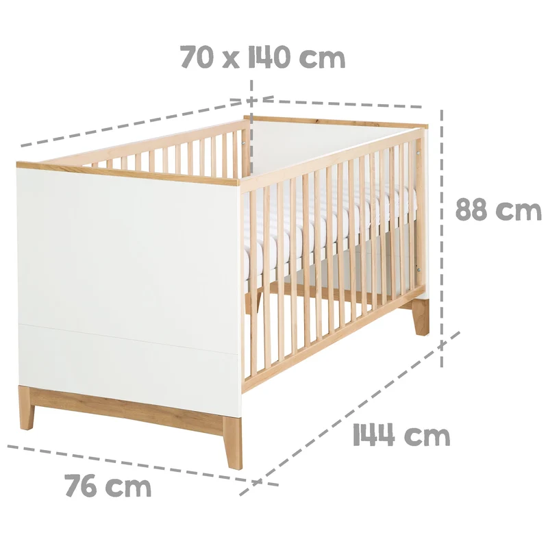 Kombi-Kinderbett "Finn" – 70 x 140 cm, höhenverstellbar, 3 Schlupfsprossen, umbaubar