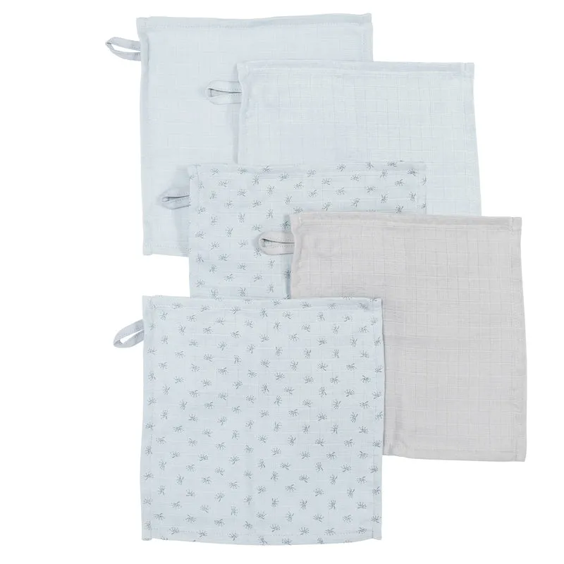 Organic 5er Set Waschlappen 'Lil Planet' hellblau/sky, Musselin, Bio-Baumwolle, GOTS, 25 x 25 cm
