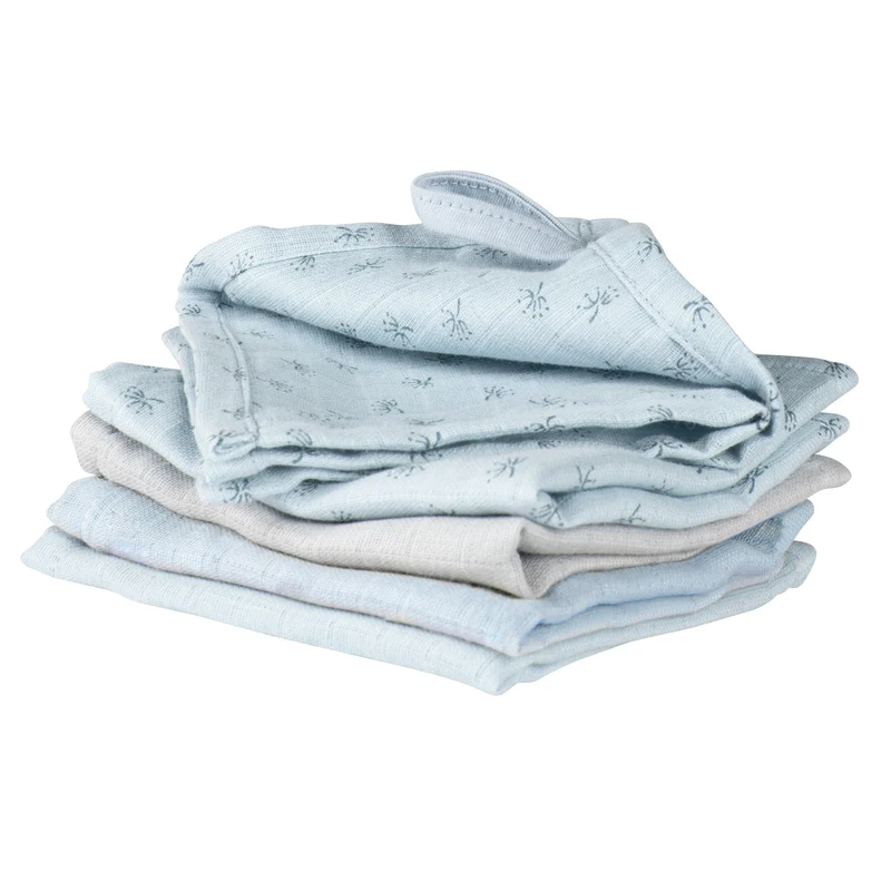 Organic 5er Set Waschlappen 'Lil Planet' hellblau/sky, Musselin, Bio-Baumwolle, GOTS, 25 x 25 cm