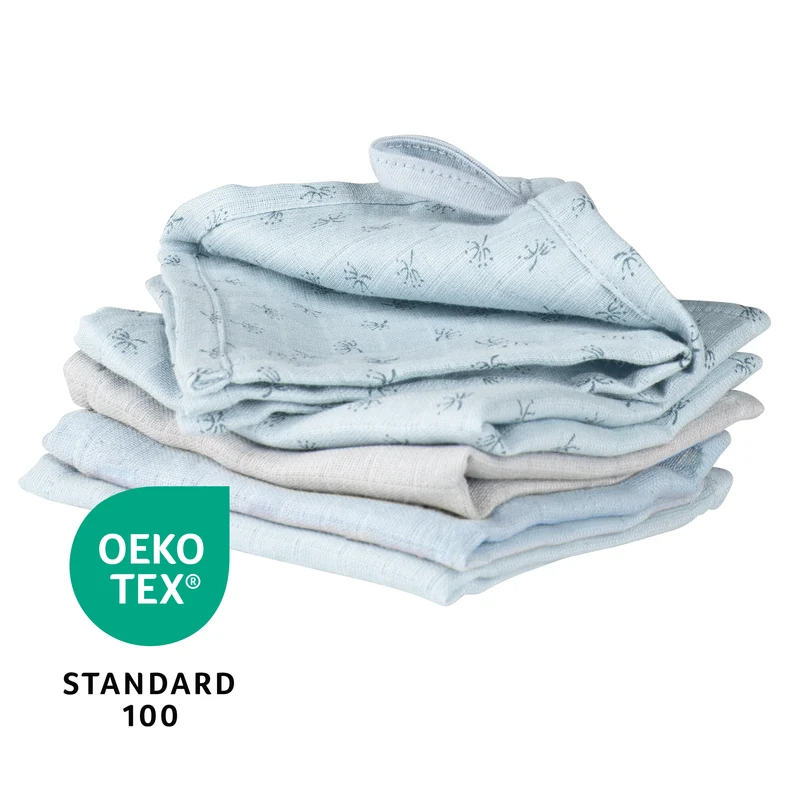 Organic 5er Set Waschlappen 'Lil Planet' hellblau/sky, Musselin, Bio-Baumwolle, GOTS, 25 x 25 cm