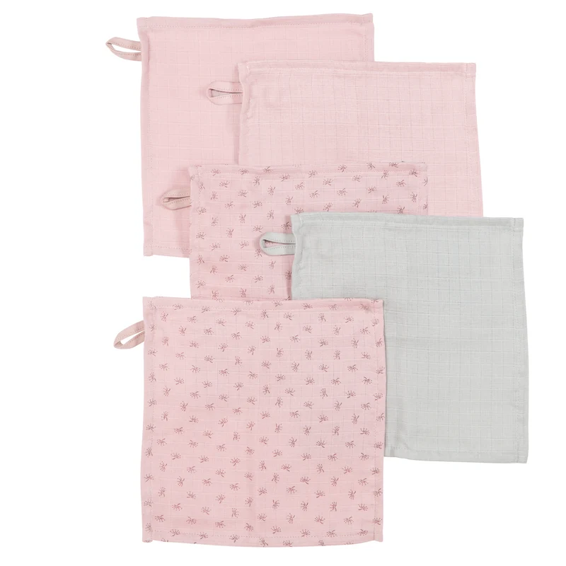 Organic 5er Set Waschlappen 'Lil Planet' rosa / mauve, Musselin, Bio-Baumwolle, GOTS, 25x25cm