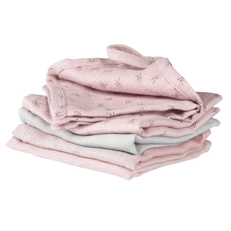 Organic 5er Set Waschlappen 'Lil Planet' rosa / mauve, Musselin, Bio-Baumwolle, GOTS, 25x25cm