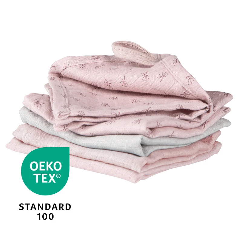 Organic 5er Set Waschlappen 'Lil Planet' rosa / mauve, Musselin, Bio-Baumwolle, GOTS, 25x25cm