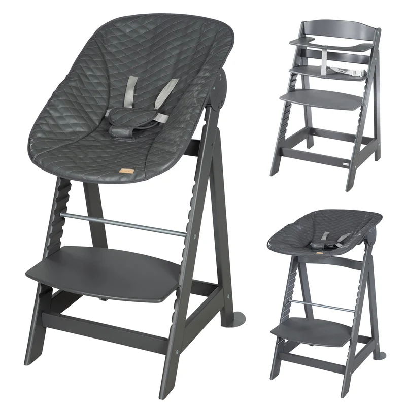Treppenhochstuhl Born Up, Set 2in1, "Graphite gesteppt", Hochstuhl mit Liegefunktion, ab Geburt