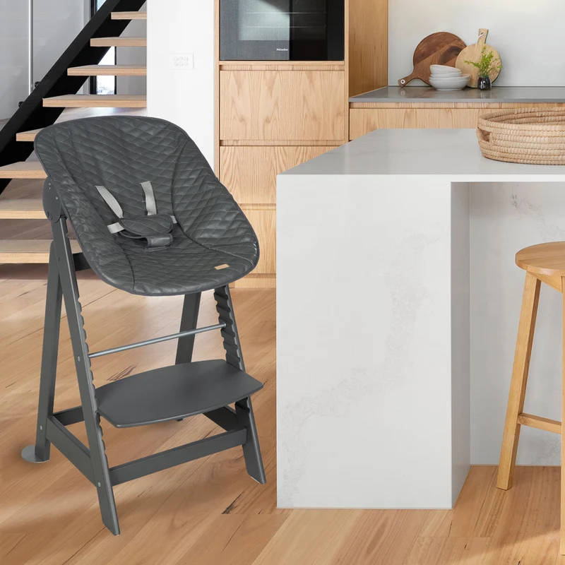 Treppenhochstuhl Born Up, Set 2in1, "Graphite gesteppt", Hochstuhl mit Liegefunktion, ab Geburt
